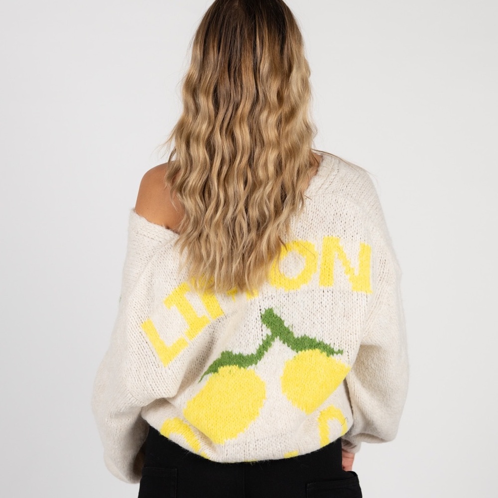 NWOT Lemon Print Off-Shoulder Sweater